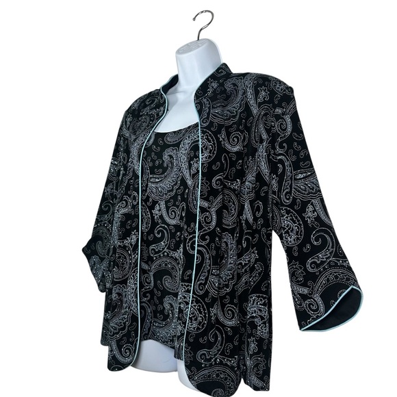 Alex Evenings 2X Black Paisley 2pc Jacket Tank Set Plus Formal Glitter - Picture 2 of 13